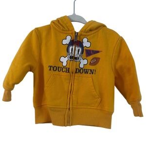 Y2K Paul Frank boy yellow football Touchdown skul hoodie sweatshirt 12 month zip